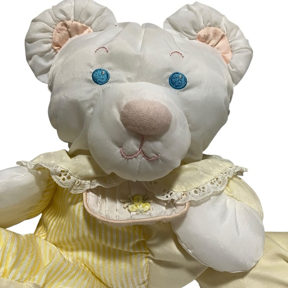 Fisher Price Vintage 80s Puffalump Nylon Baby Bear Yellow Outfit Rattle Plush - Picture 2 of 14